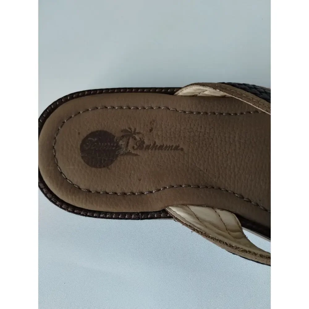 Tommy Bahama Anchor's Away Flip Flop Sandals Mens Size 10 Brown Tan Leather